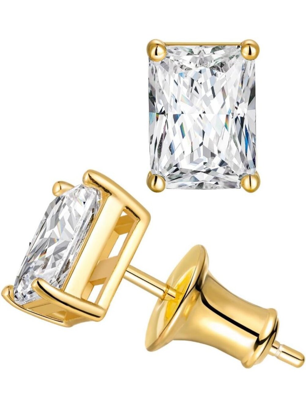 Emerald Cut Moissanite Stud Earrings for Men & Women - 925 Sterling Silver